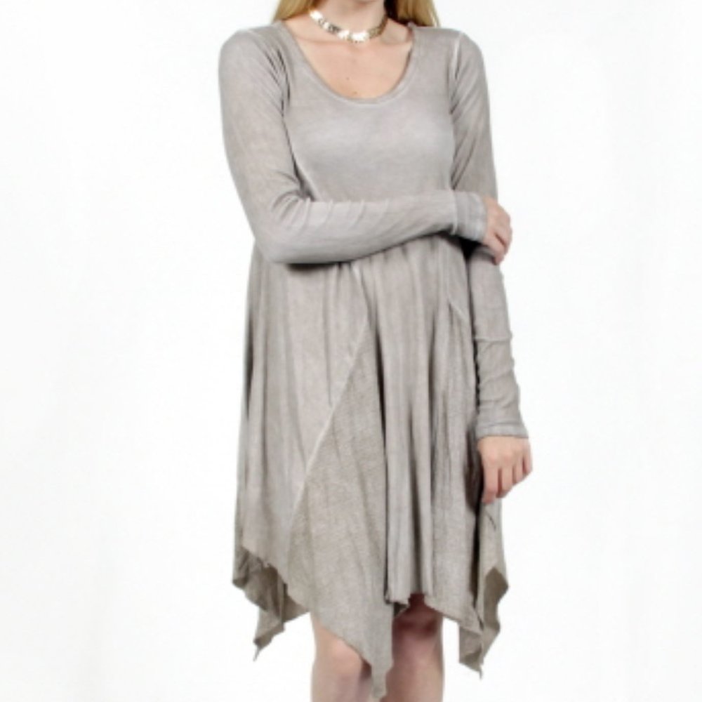 Vocal Solid Color Long Sleeve Dress ~ Stone ~ Small